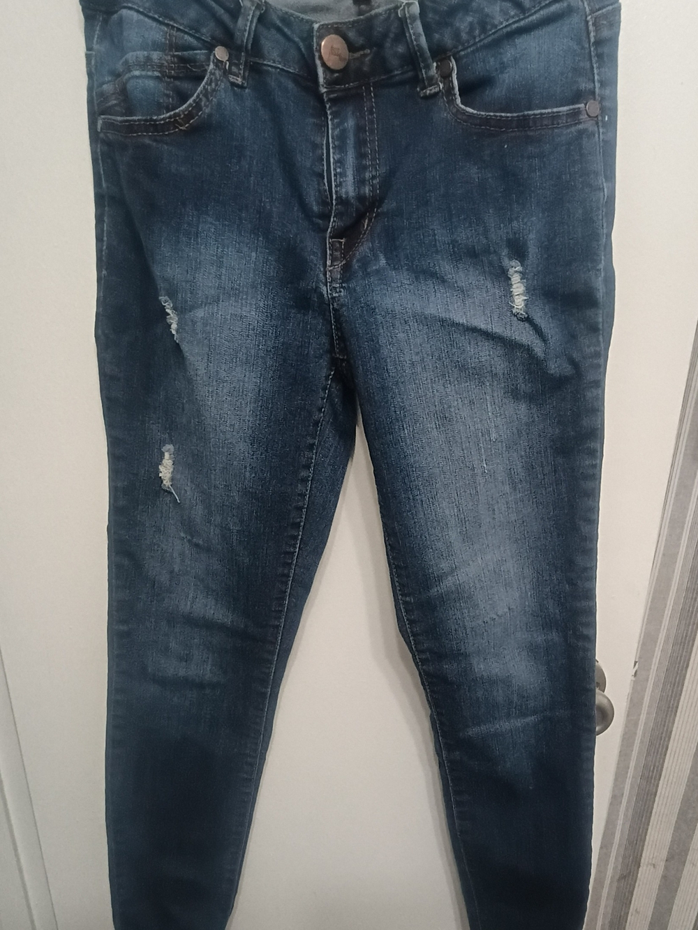 1822 Denim Women's Skinny Distressed Dark Blue Jeans